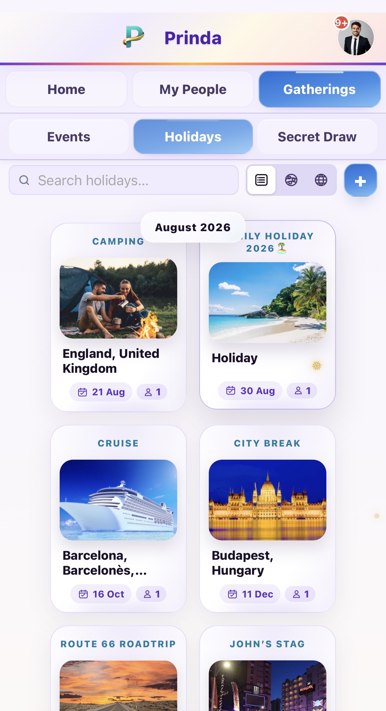 Prinda visual holiday collection with beach, cruise, city and camping plans